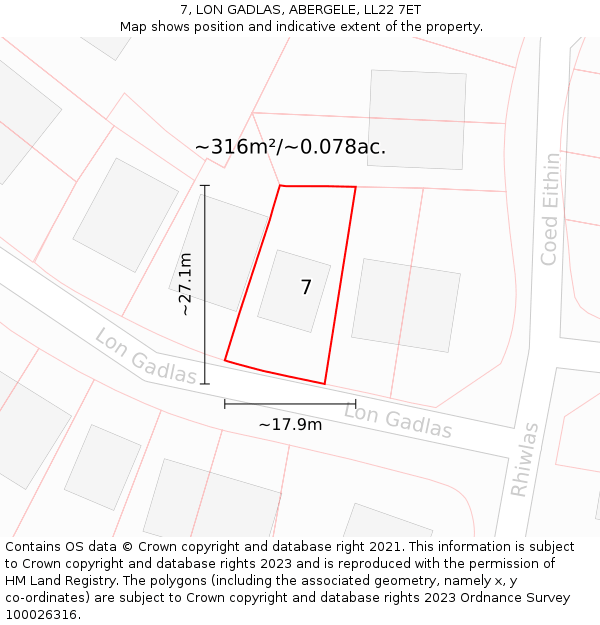 7, LON GADLAS, ABERGELE, LL22 7ET: Plot and title map