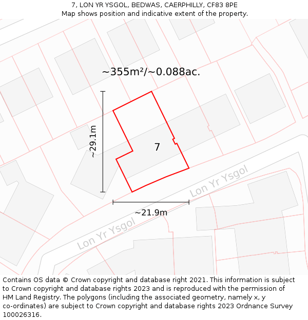 7, LON YR YSGOL, BEDWAS, CAERPHILLY, CF83 8PE: Plot and title map