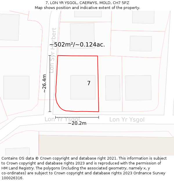 7, LON YR YSGOL, CAERWYS, MOLD, CH7 5PZ: Plot and title map
