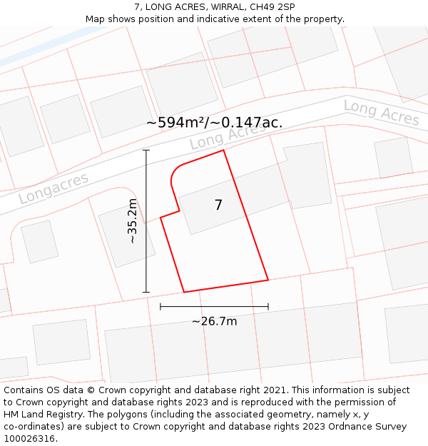 7, LONG ACRES, WIRRAL, CH49 2SP: Plot and title map