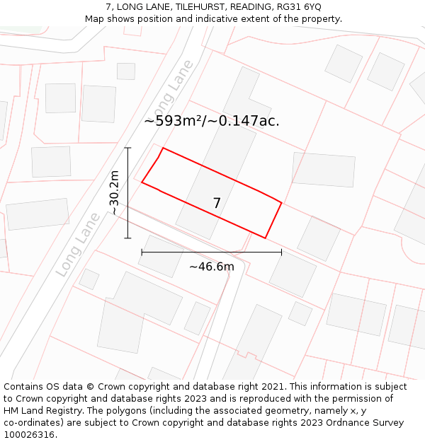 7, LONG LANE, TILEHURST, READING, RG31 6YQ: Plot and title map