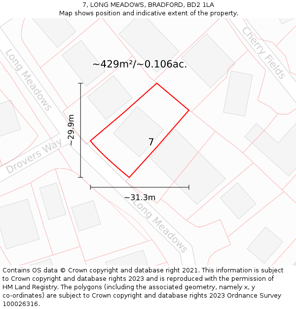7, LONG MEADOWS, BRADFORD, BD2 1LA: Plot and title map