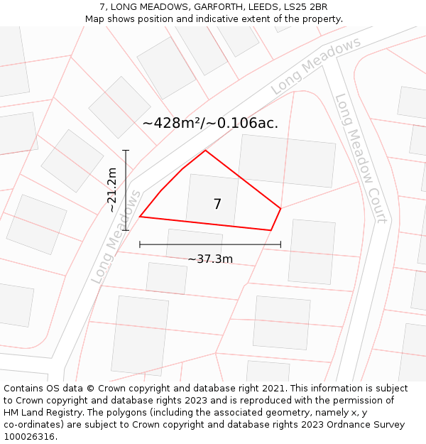 7, LONG MEADOWS, GARFORTH, LEEDS, LS25 2BR: Plot and title map