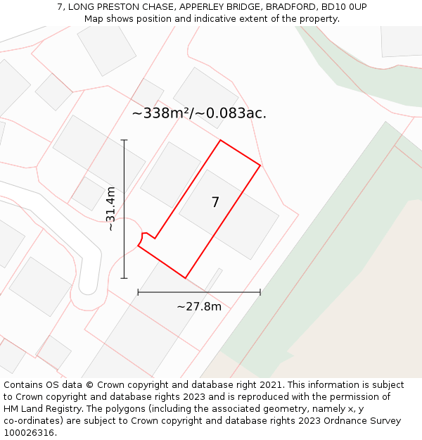 7, LONG PRESTON CHASE, APPERLEY BRIDGE, BRADFORD, BD10 0UP: Plot and title map