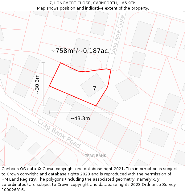 7, LONGACRE CLOSE, CARNFORTH, LA5 9EN: Plot and title map