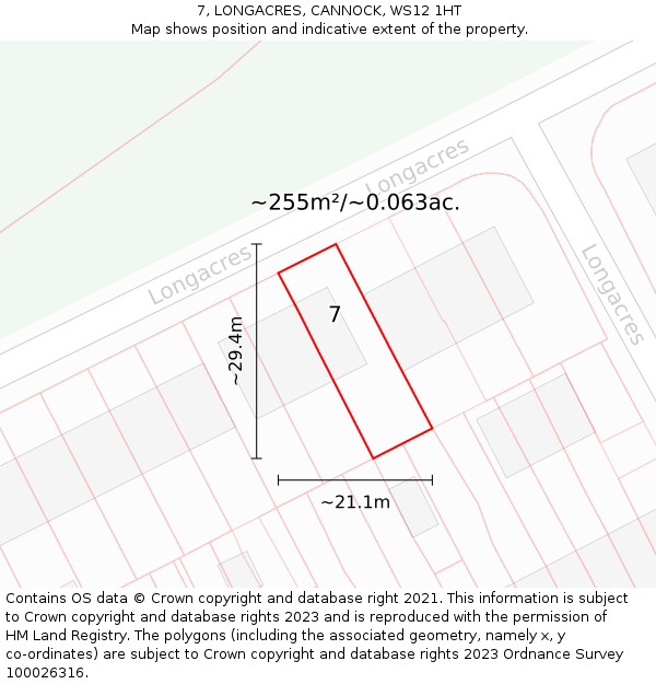 7, LONGACRES, CANNOCK, WS12 1HT: Plot and title map