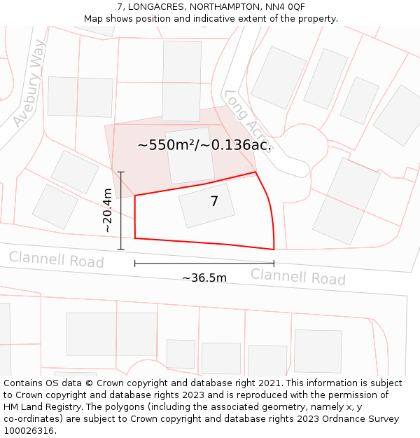 7, LONGACRES, NORTHAMPTON, NN4 0QF: Plot and title map