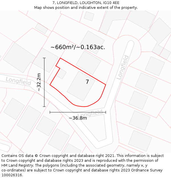 7, LONGFIELD, LOUGHTON, IG10 4EE: Plot and title map