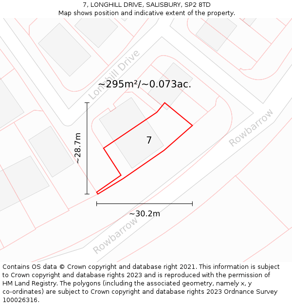 7, LONGHILL DRIVE, SALISBURY, SP2 8TD: Plot and title map
