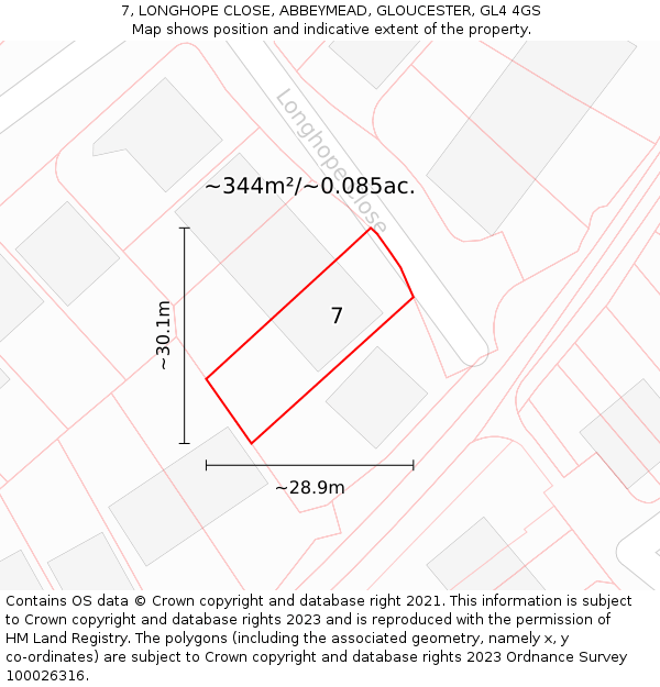 7, LONGHOPE CLOSE, ABBEYMEAD, GLOUCESTER, GL4 4GS: Plot and title map