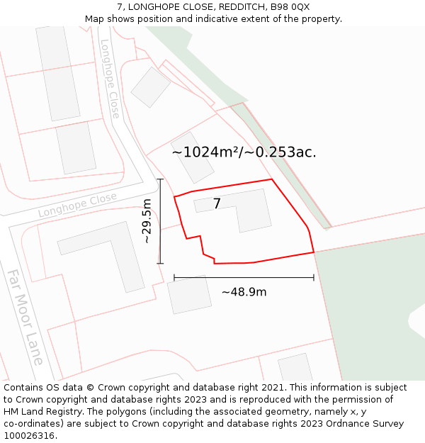 7, LONGHOPE CLOSE, REDDITCH, B98 0QX: Plot and title map