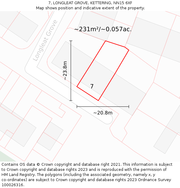 7, LONGLEAT GROVE, KETTERING, NN15 6XF: Plot and title map