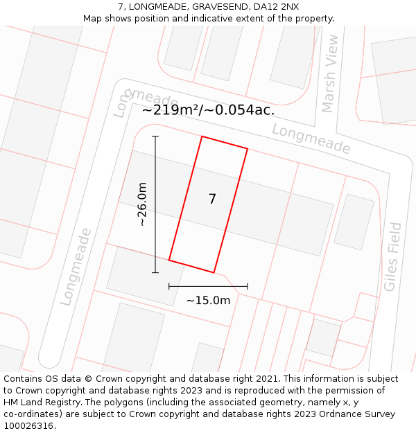 7, LONGMEADE, GRAVESEND, DA12 2NX: Plot and title map