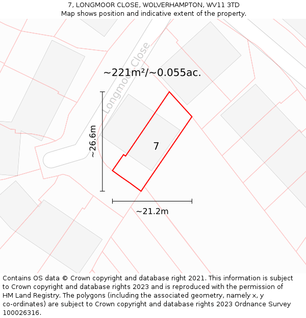 7, LONGMOOR CLOSE, WOLVERHAMPTON, WV11 3TD: Plot and title map