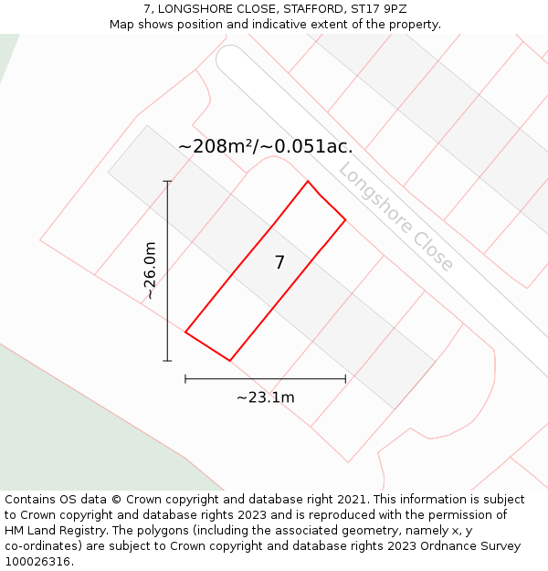 7, LONGSHORE CLOSE, STAFFORD, ST17 9PZ: Plot and title map