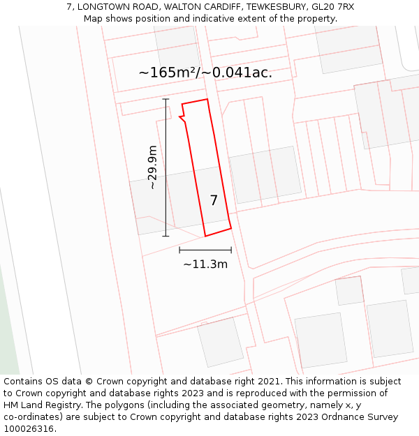 7, LONGTOWN ROAD, WALTON CARDIFF, TEWKESBURY, GL20 7RX: Plot and title map