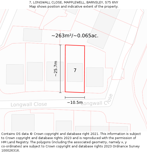 7, LONGWALL CLOSE, MAPPLEWELL, BARNSLEY, S75 6NY: Plot and title map