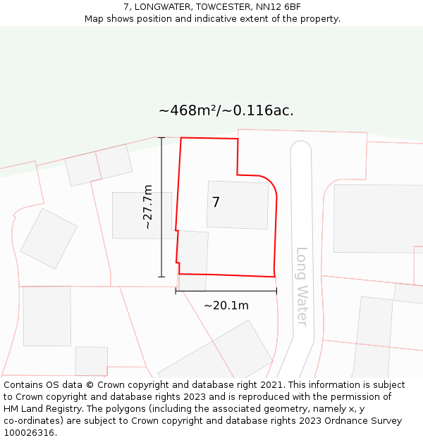 7, LONGWATER, TOWCESTER, NN12 6BF: Plot and title map