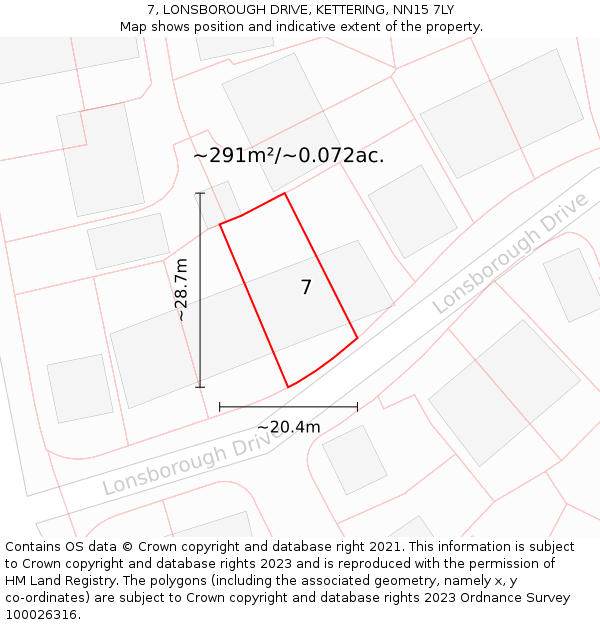 7, LONSBOROUGH DRIVE, KETTERING, NN15 7LY: Plot and title map