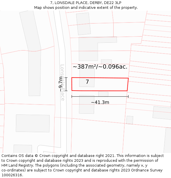 7, LONSDALE PLACE, DERBY, DE22 3LP: Plot and title map