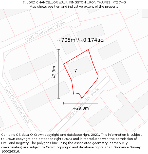 7, LORD CHANCELLOR WALK, KINGSTON UPON THAMES, KT2 7HG: Plot and title map