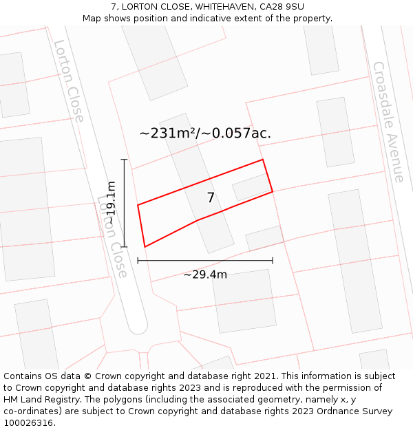 7, LORTON CLOSE, WHITEHAVEN, CA28 9SU: Plot and title map