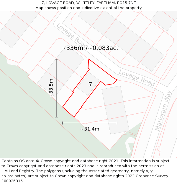 7, LOVAGE ROAD, WHITELEY, FAREHAM, PO15 7NE: Plot and title map