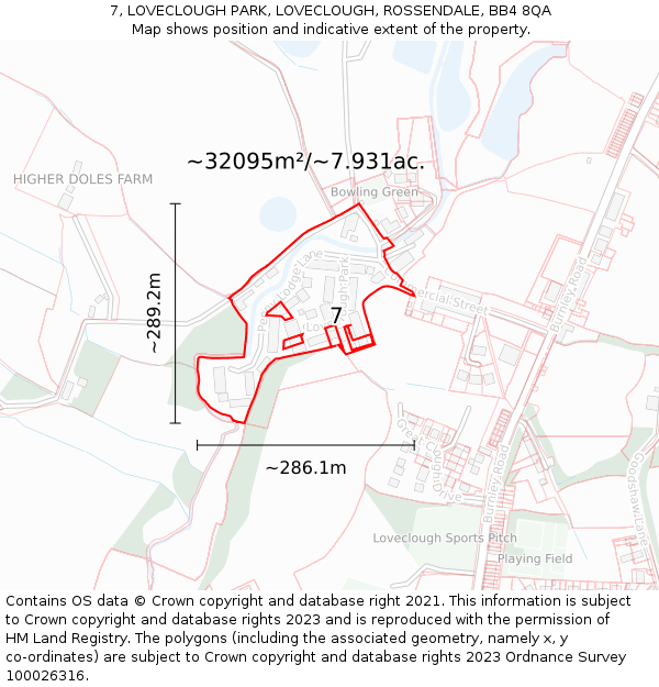 7, LOVECLOUGH PARK, LOVECLOUGH, ROSSENDALE, BB4 8QA: Plot and title map
