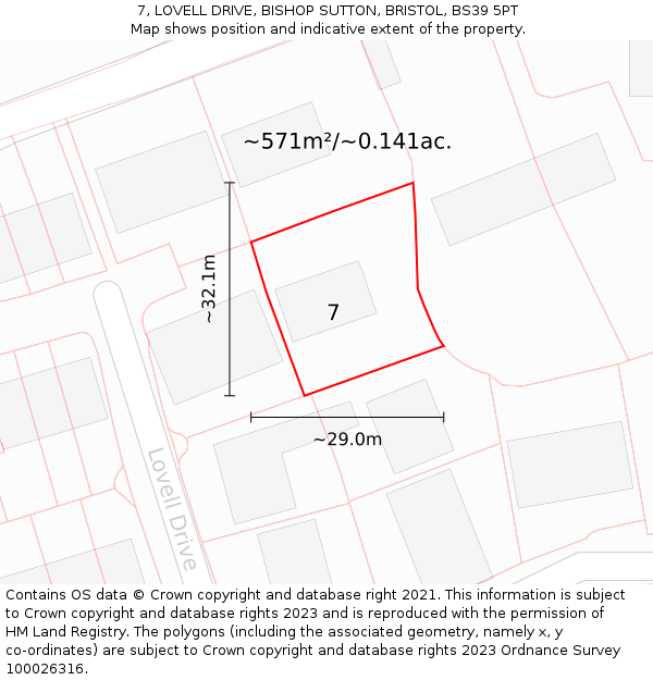 7, LOVELL DRIVE, BISHOP SUTTON, BRISTOL, BS39 5PT: Plot and title map