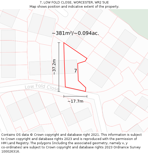 7, LOW FOLD CLOSE, WORCESTER, WR2 5UE: Plot and title map