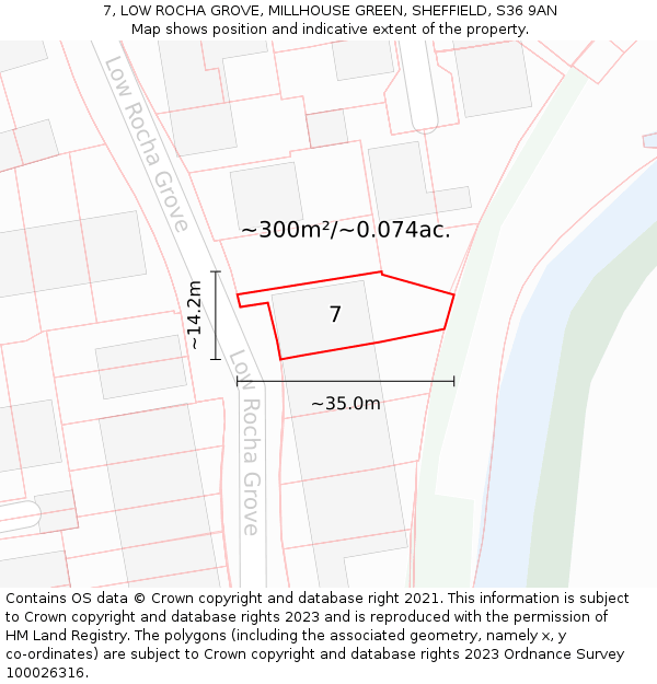 7, LOW ROCHA GROVE, MILLHOUSE GREEN, SHEFFIELD, S36 9AN: Plot and title map