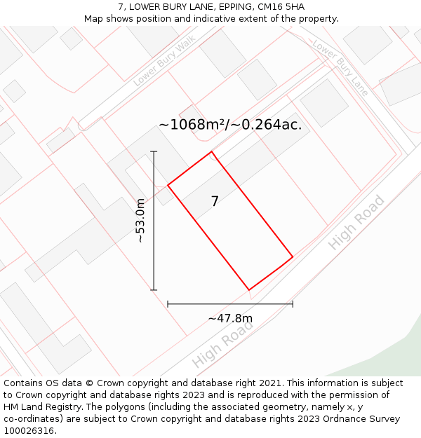 7, LOWER BURY LANE, EPPING, CM16 5HA: Plot and title map