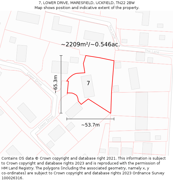 7, LOWER DRIVE, MARESFIELD, UCKFIELD, TN22 2BW: Plot and title map