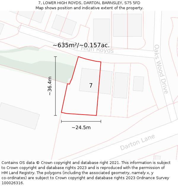 7, LOWER HIGH ROYDS, DARTON, BARNSLEY, S75 5FD: Plot and title map