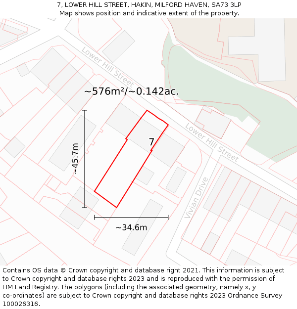 7, LOWER HILL STREET, HAKIN, MILFORD HAVEN, SA73 3LP: Plot and title map