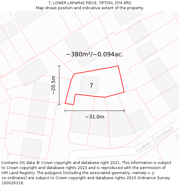7, LOWER LAPWING PIECE, TIPTON, DY4 9RG: Plot and title map