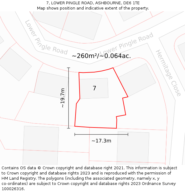 7, LOWER PINGLE ROAD, ASHBOURNE, DE6 1TE: Plot and title map