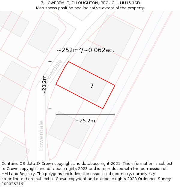 7, LOWERDALE, ELLOUGHTON, BROUGH, HU15 1SD: Plot and title map