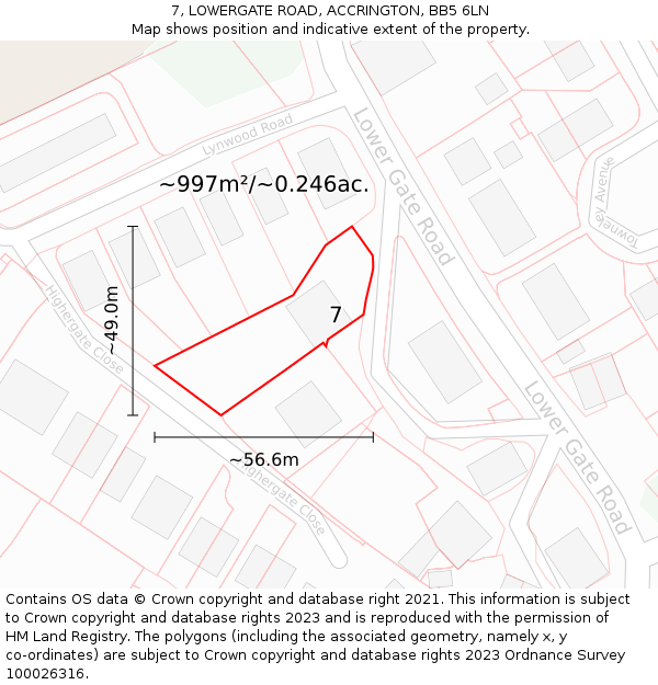 7, LOWERGATE ROAD, ACCRINGTON, BB5 6LN: Plot and title map