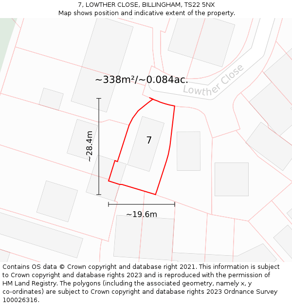 7, LOWTHER CLOSE, BILLINGHAM, TS22 5NX: Plot and title map