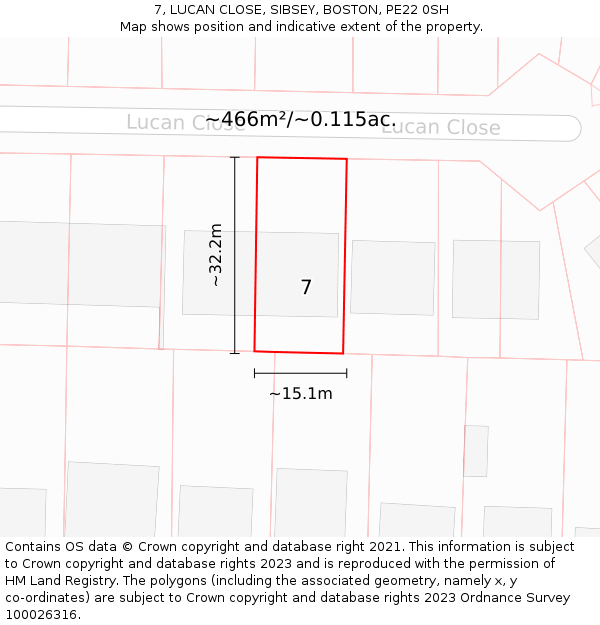 7, LUCAN CLOSE, SIBSEY, BOSTON, PE22 0SH: Plot and title map