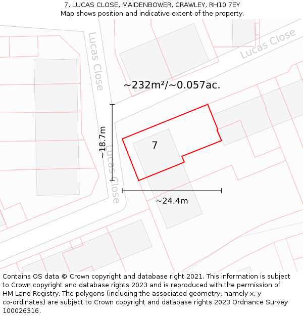 7, LUCAS CLOSE, MAIDENBOWER, CRAWLEY, RH10 7EY: Plot and title map