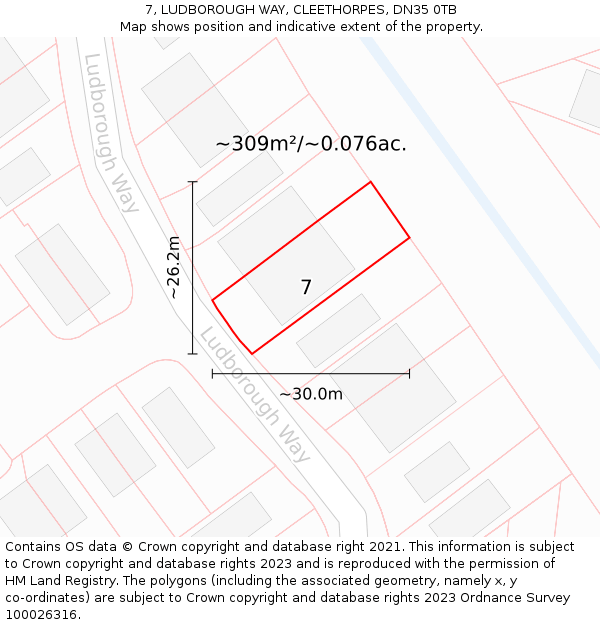 7, LUDBOROUGH WAY, CLEETHORPES, DN35 0TB: Plot and title map