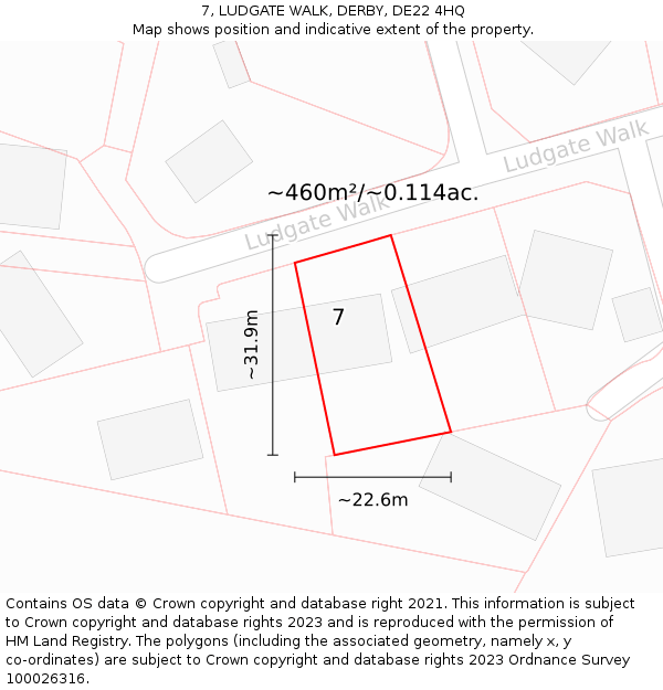 7, LUDGATE WALK, DERBY, DE22 4HQ: Plot and title map
