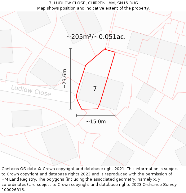 7, LUDLOW CLOSE, CHIPPENHAM, SN15 3UG: Plot and title map