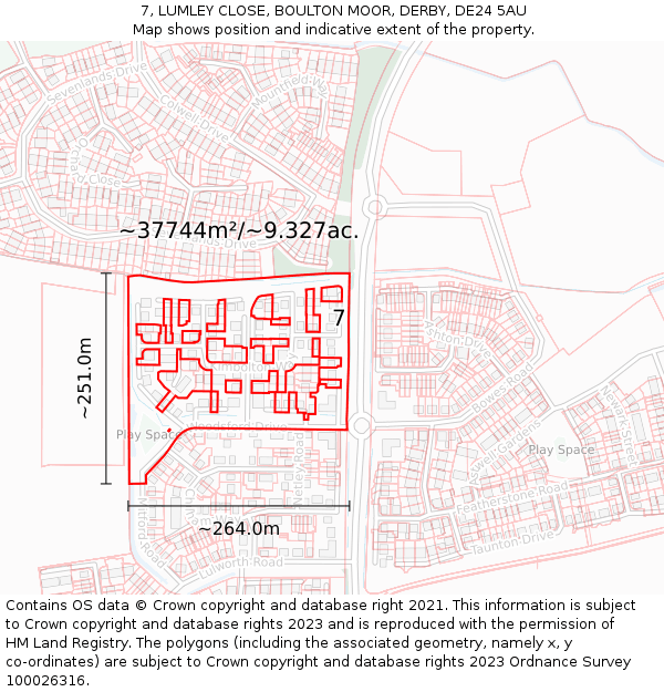 7, LUMLEY CLOSE, BOULTON MOOR, DERBY, DE24 5AU: Plot and title map