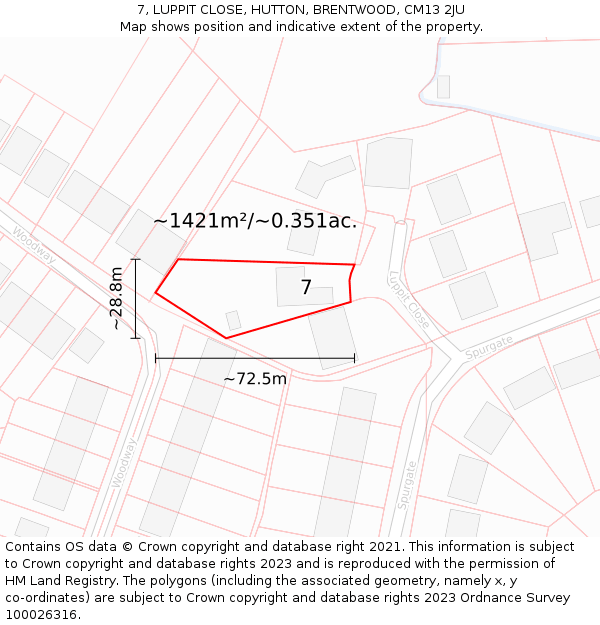 7, LUPPIT CLOSE, HUTTON, BRENTWOOD, CM13 2JU: Plot and title map