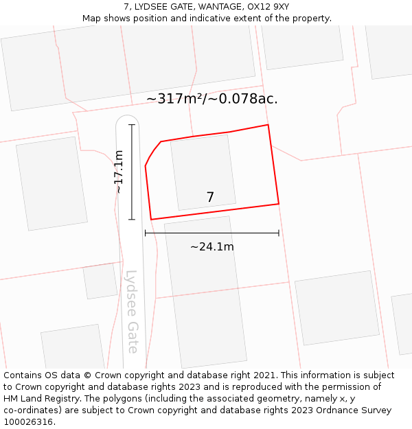 7, LYDSEE GATE, WANTAGE, OX12 9XY: Plot and title map