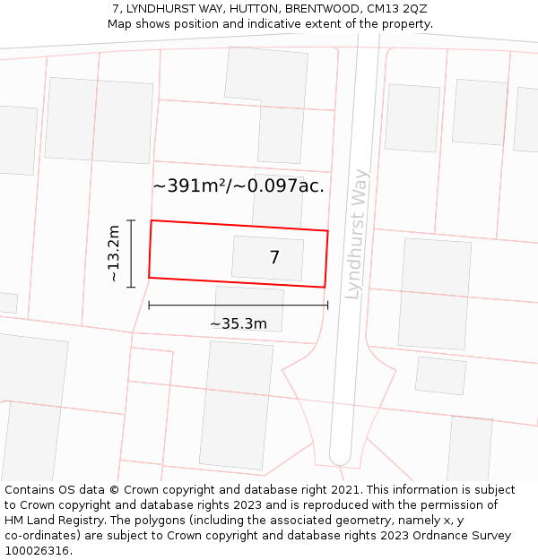7, LYNDHURST WAY, HUTTON, BRENTWOOD, CM13 2QZ: Plot and title map