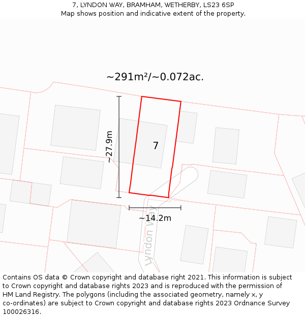 7, LYNDON WAY, BRAMHAM, WETHERBY, LS23 6SP: Plot and title map